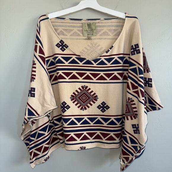 Woman’s Southwest Tribal Geometrical Tunic Top S M Oversized Short Sleeve Flowy - Picture 2 of 9